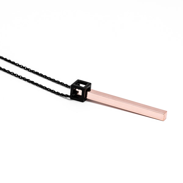 SQUARE AND ROSE GOLD BAR NECKLACE